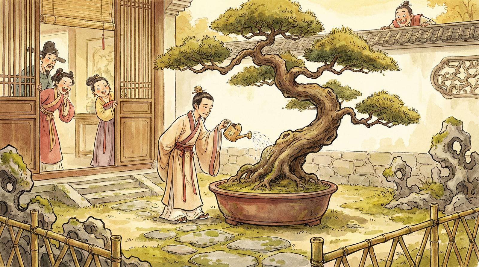 偷拍百年盆景修剪视频演示